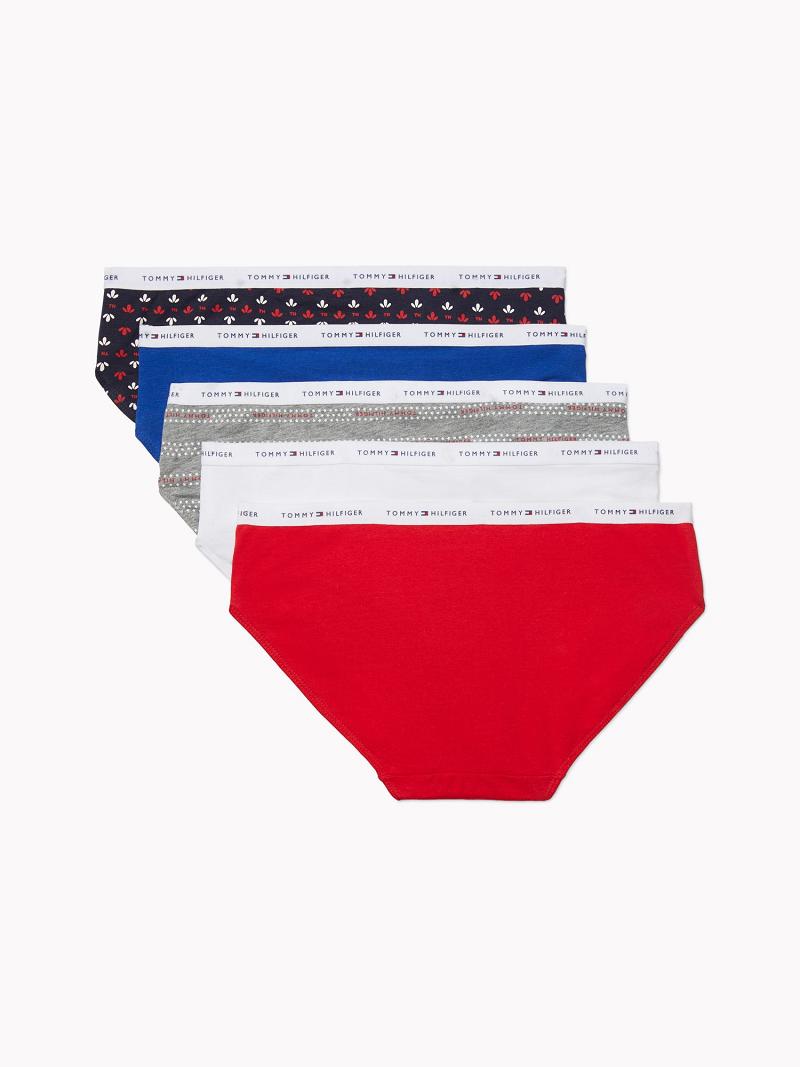 Női Tommy Hilfiger Mix Logo Brief 5PK Bikinis Piros | HU 544GSO